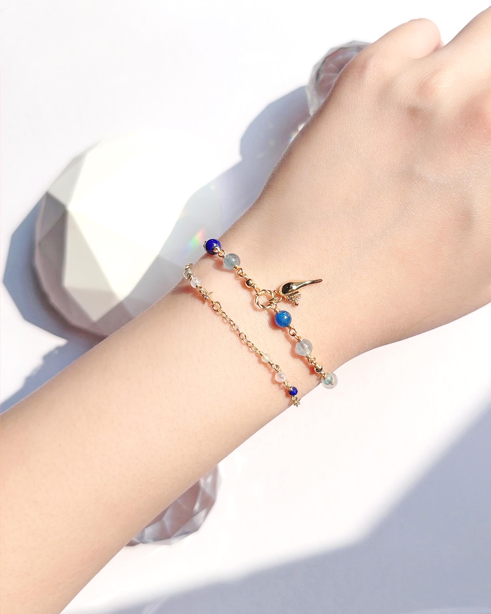 藍晶石海藍寶磷灰石青金石月光石 Make a wish 14K包金手鍊