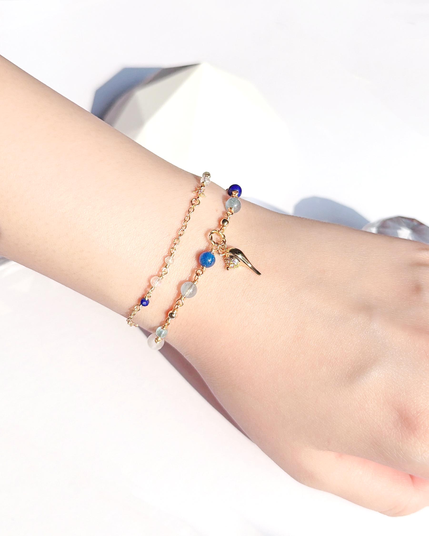 藍晶石海藍寶磷灰石青金石月光石 Make a wish 14K包金手鍊