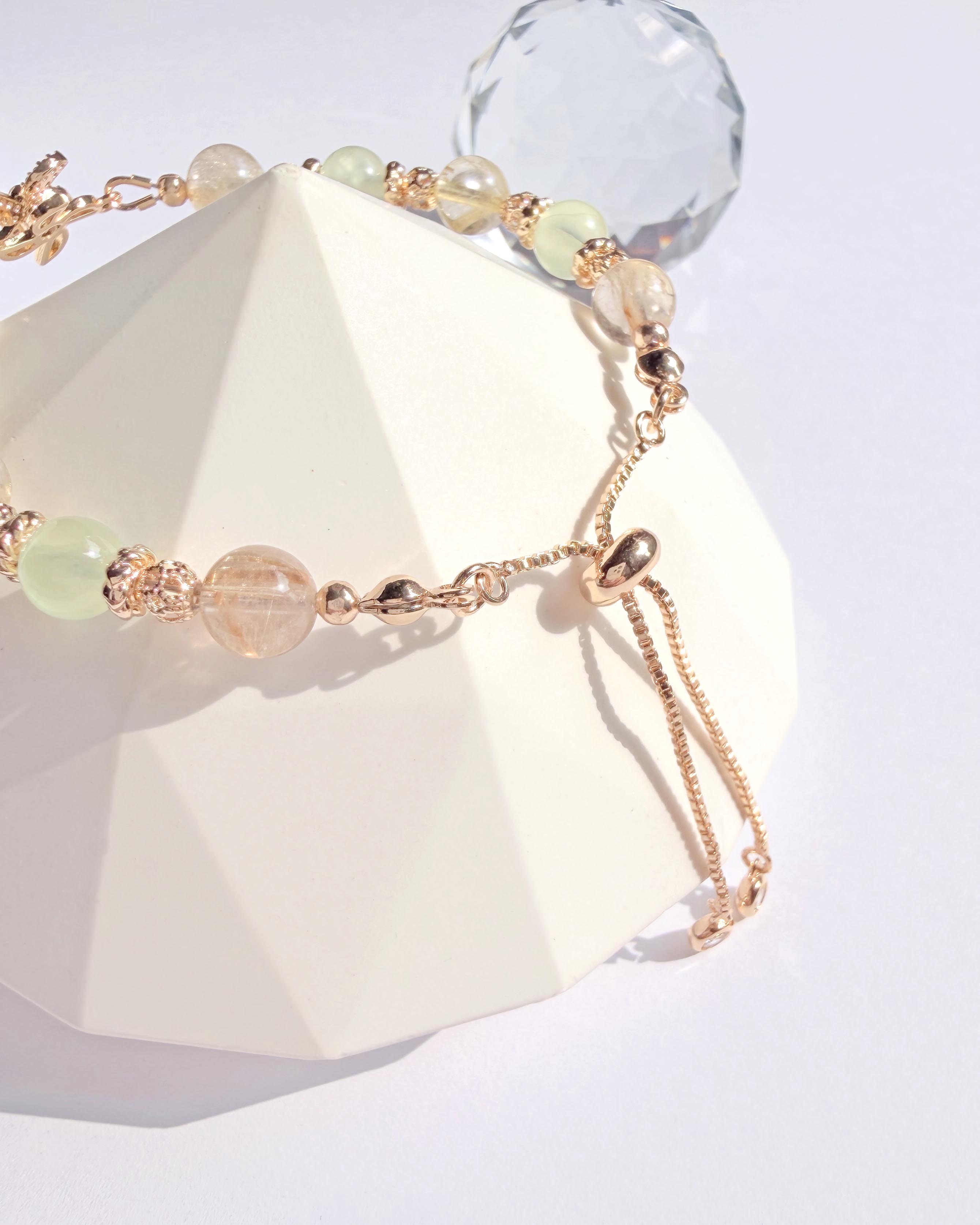 金髮晶葡萄石「時來運轉」14K包金手鍊