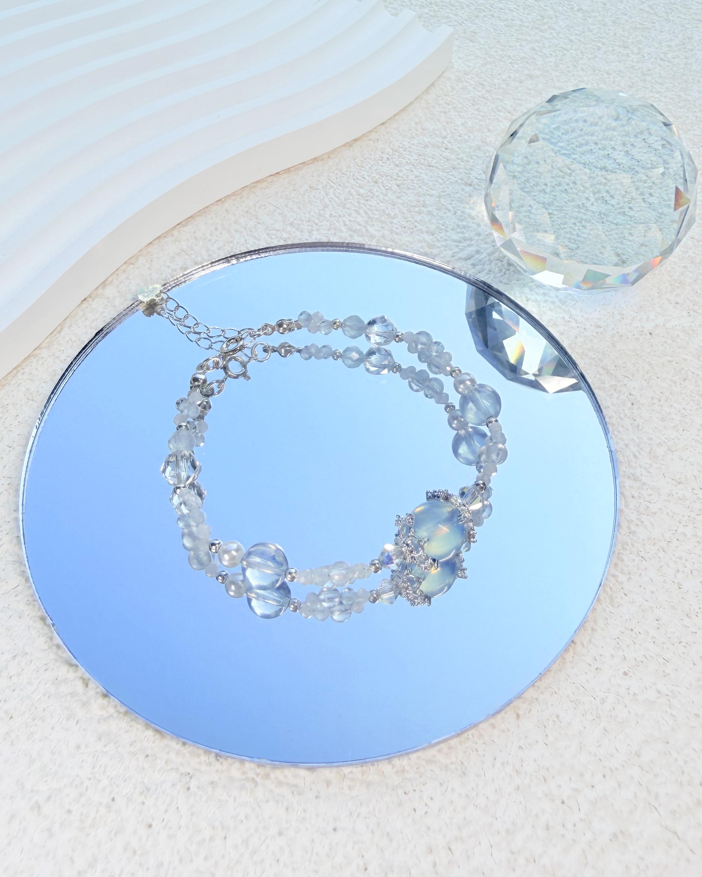 海藍寶月光石白水晶 S925純銀手鍊