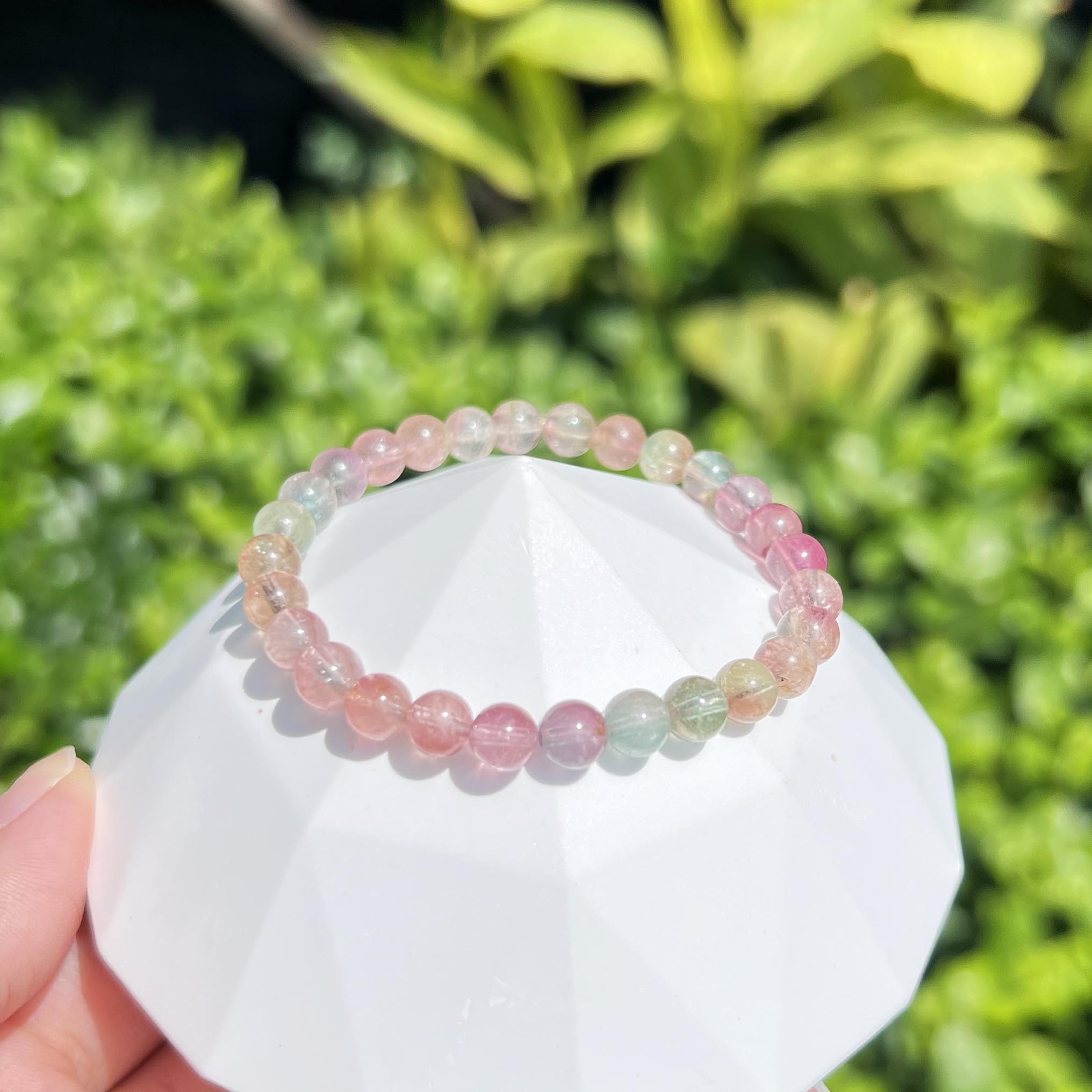 Rainbow Translucent Watermelon Tourmaline Raw Beads Bracelet｜One picture, one item