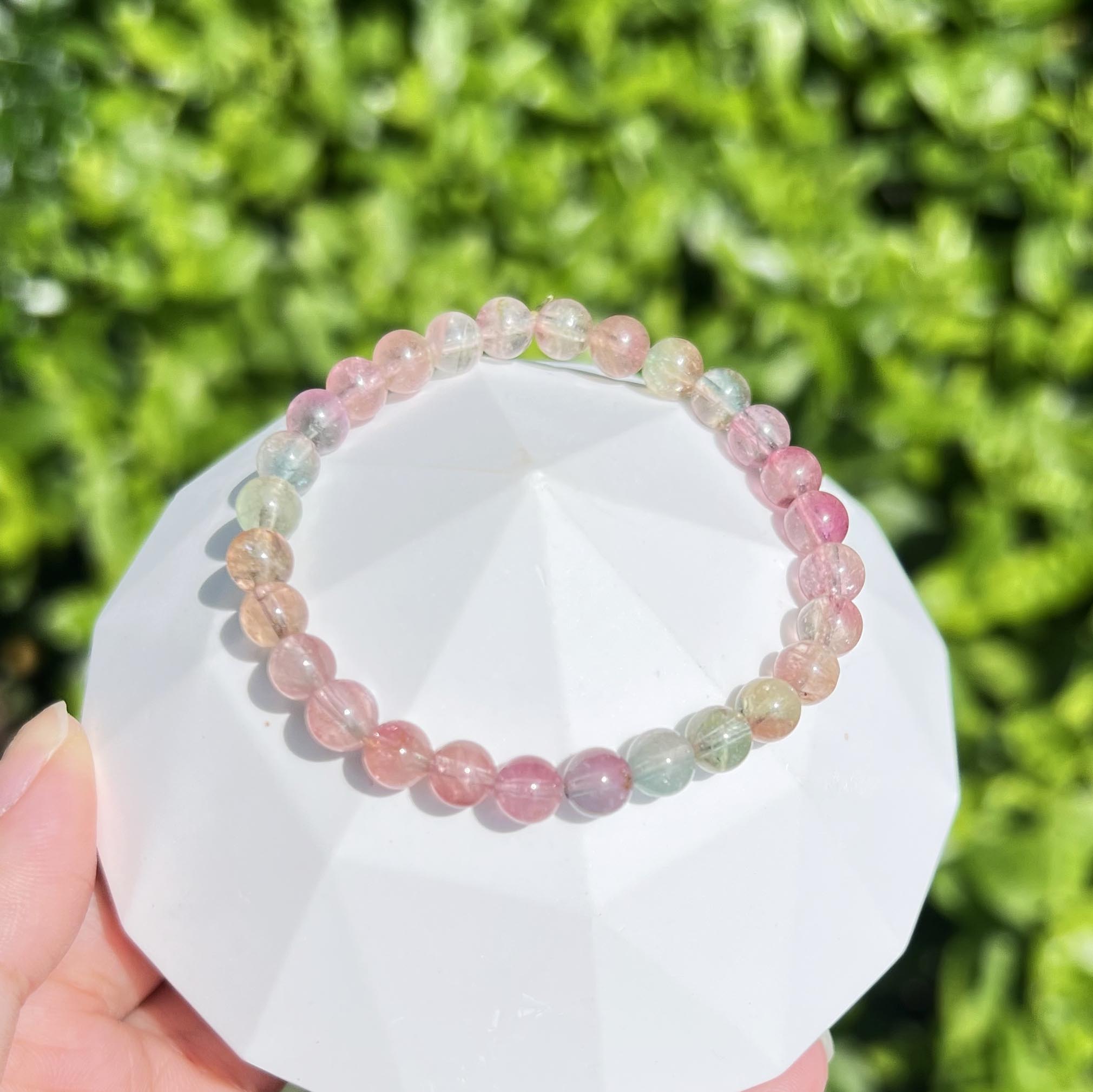 Rainbow Translucent Watermelon Tourmaline Raw Beads Bracelet｜One picture, one item