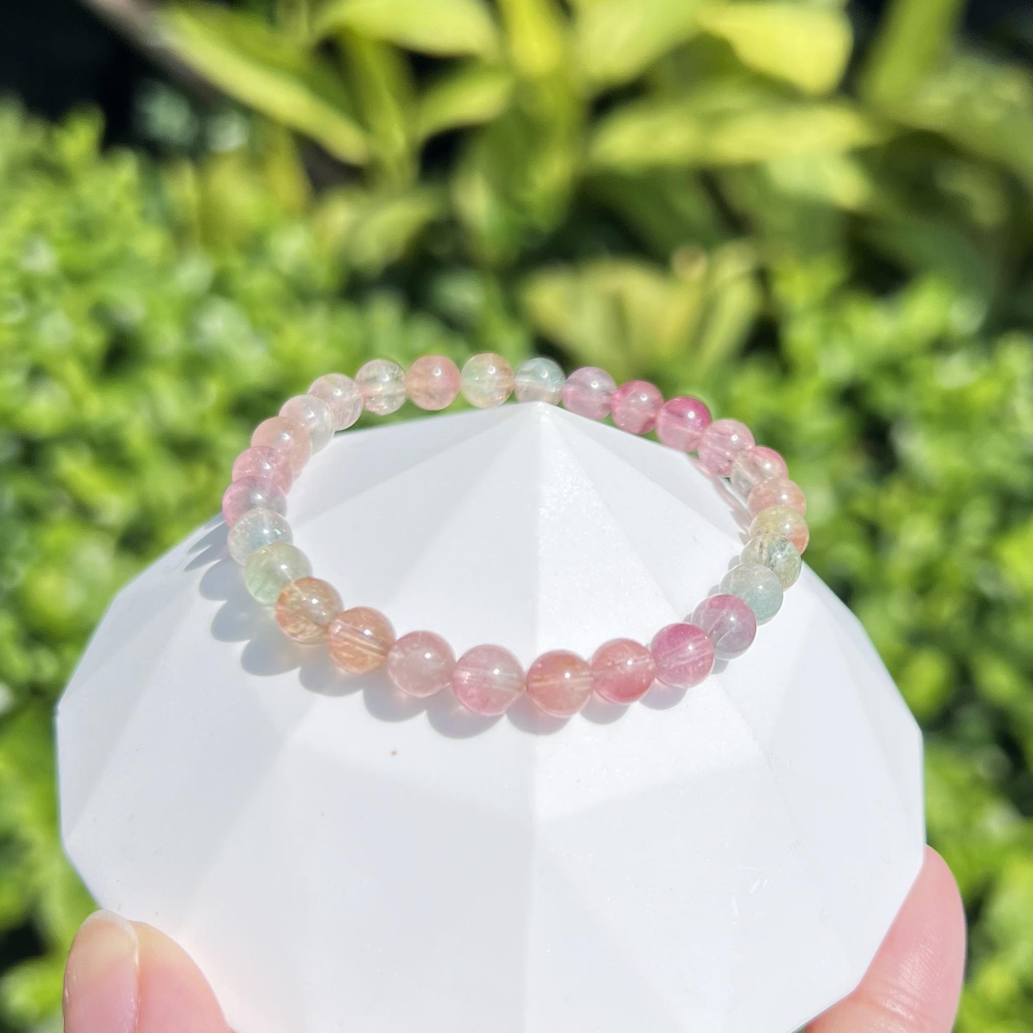 Rainbow Translucent Watermelon Tourmaline Raw Beads Bracelet｜One picture, one item