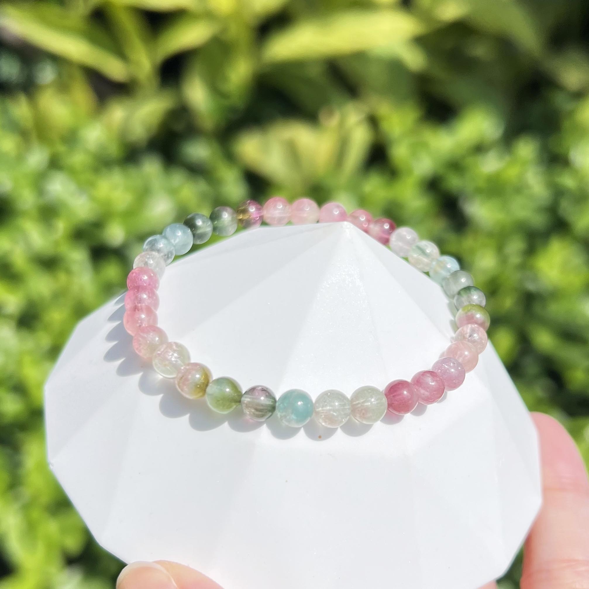 Rainbow Watermelon Tourmaline Raw Beads Bracelet｜One picture and one item