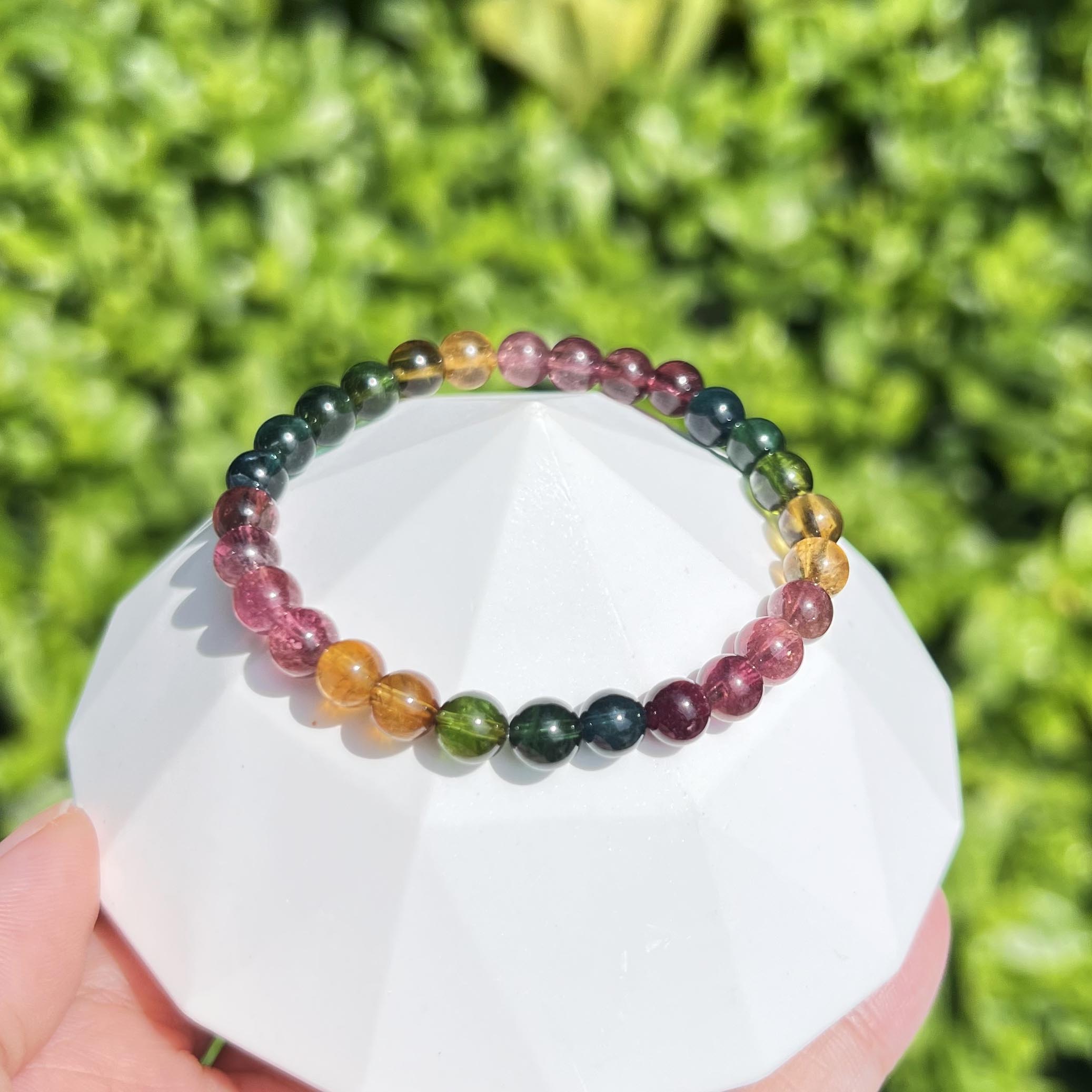 Old Mineral Color Standard Translucent Rainbow Tourmaline Original Bead Bracelet｜One picture and one object