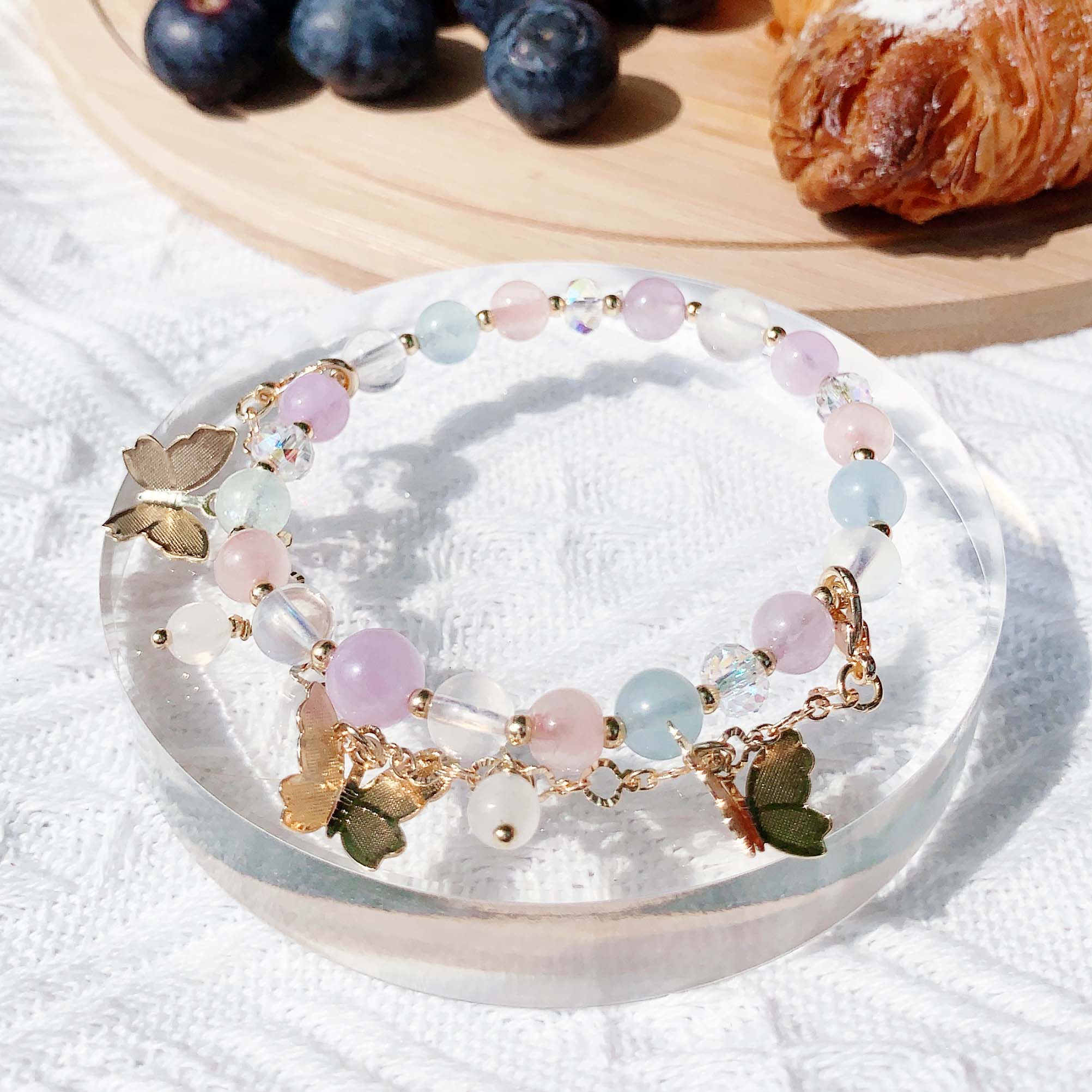 Lavender Amethyst Rose Quartz Aquamarine Moonstone 14K Gold Filled Bracelet