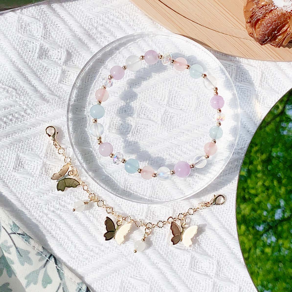 Lavender Amethyst Rose Quartz Aquamarine Moonstone 14K Gold Filled Bracelet