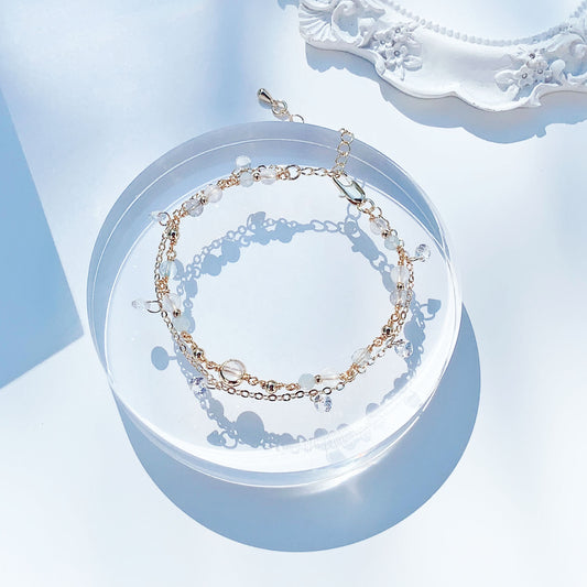 Moonstone, Aquamarine, Topaz, Labradorite, 14K gold-filled double layer bracelet
