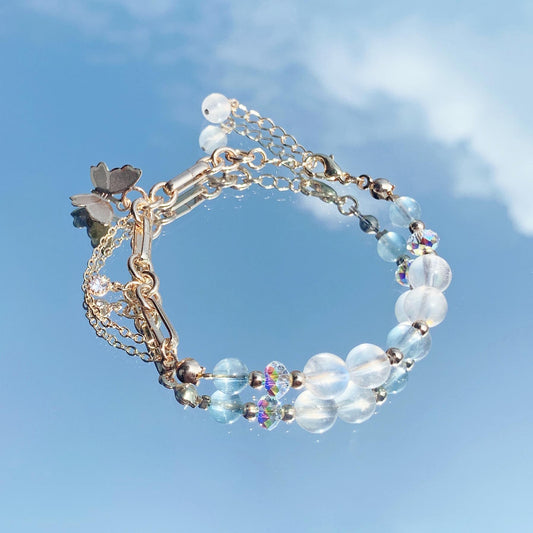 Aquamarine moonstone 14K gold filled bracelet