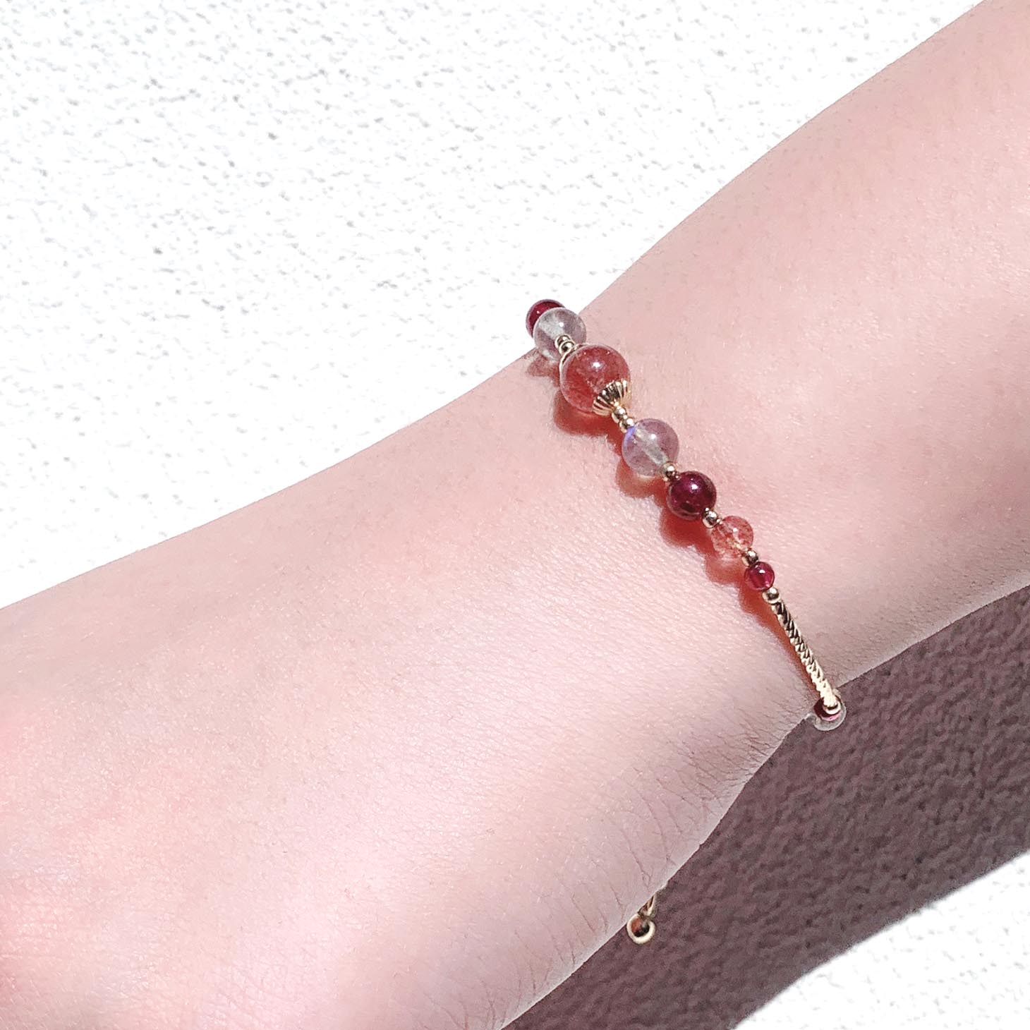 Purple Teeth Garnet Labradorite Strawberry Crystal 14k gold-filled bracelet