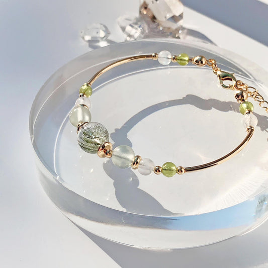 Green Ghost Prehnite Moonstone Peridot 14k gold-filled bracelet