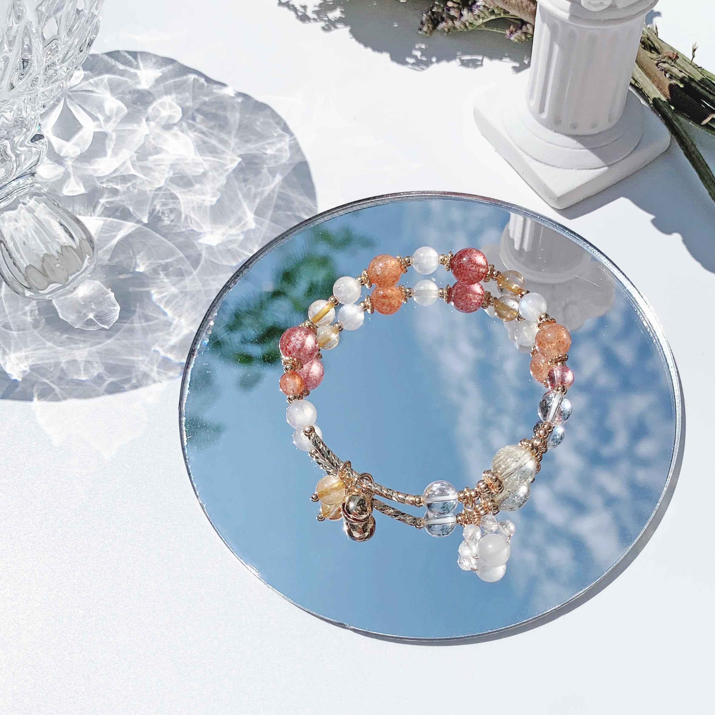 Blonde crystal gold sun strawberry crystal moonstone white crystal 14k gold-filled bracelet