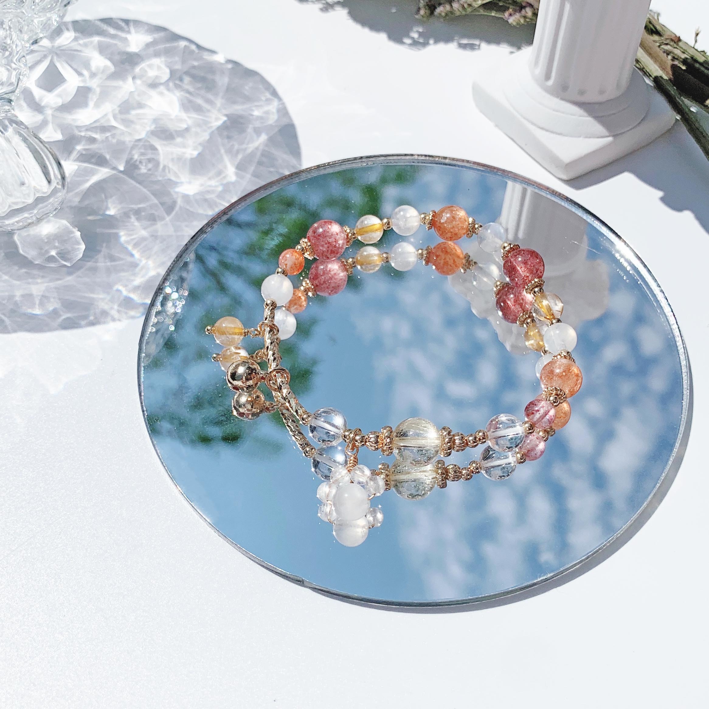 Blonde crystal gold sun strawberry crystal moonstone white crystal 14k gold-filled bracelet