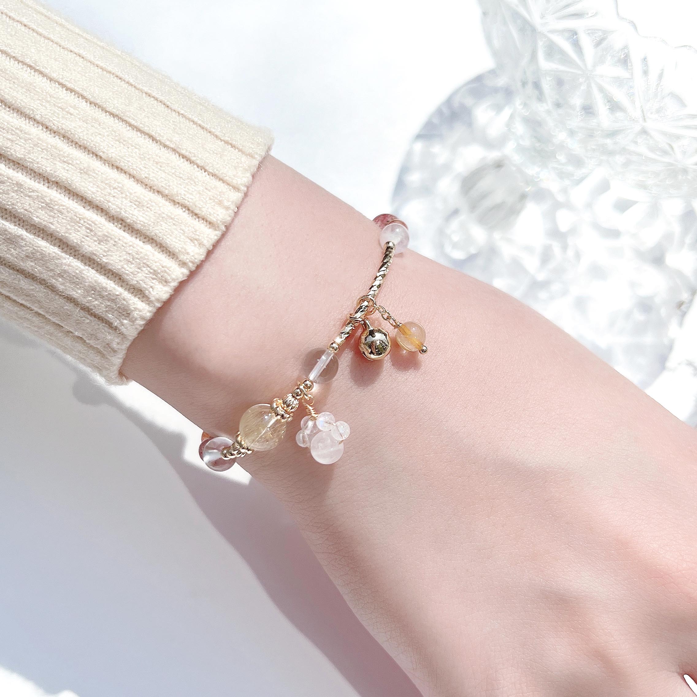 Blonde crystal gold sun strawberry crystal moonstone white crystal 14k gold-filled bracelet