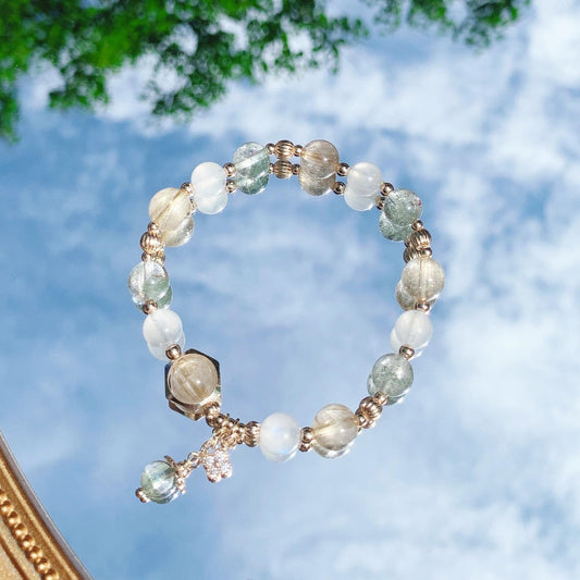 Blonde crystal green ghost moonstone 14k gold filled bracelet