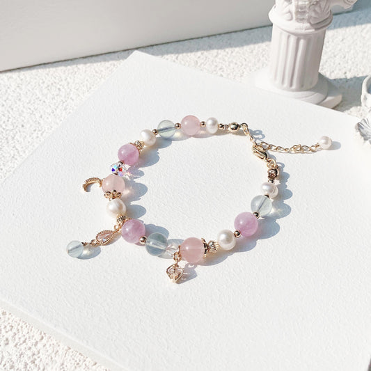 Rose Quartz Aquamarine Kunzite Freshwater Pearl 14k Gold Filled Bracelet