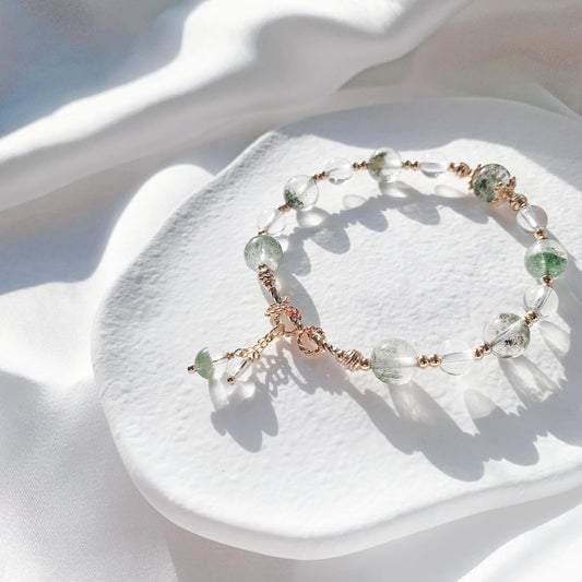 Green Ghost White Crystal 14k Gold Filled Bracelet