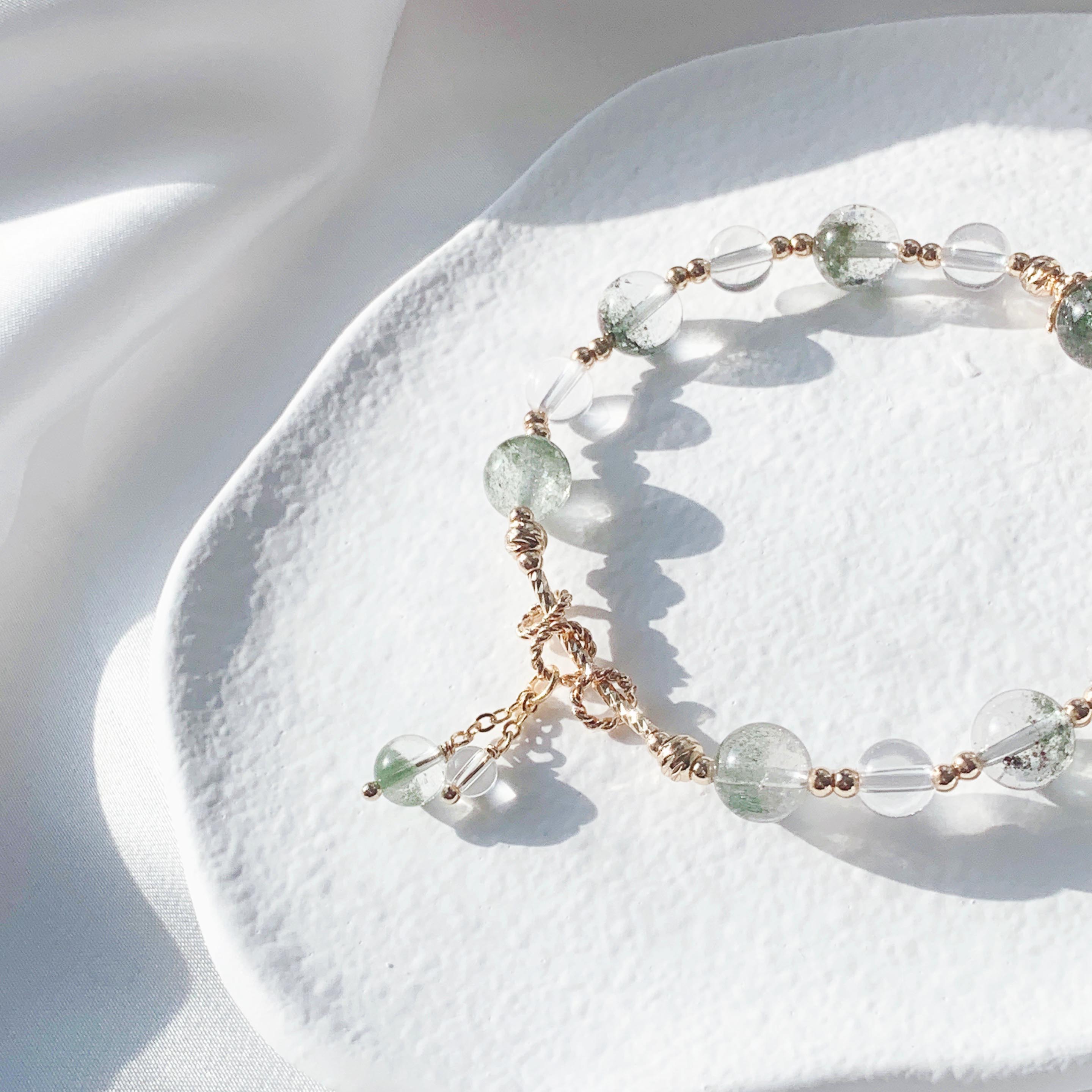 Green Ghost White Crystal 14k Gold Filled Bracelet