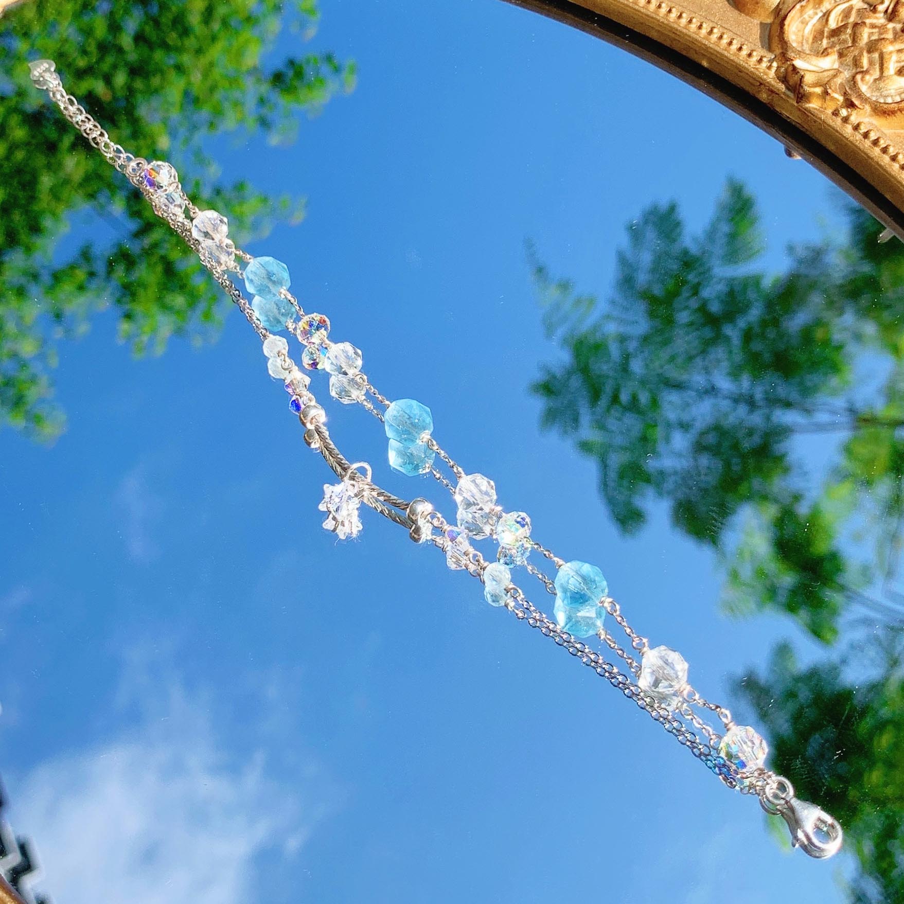 Aquamarine white crystal S925 sterling silver bracelet