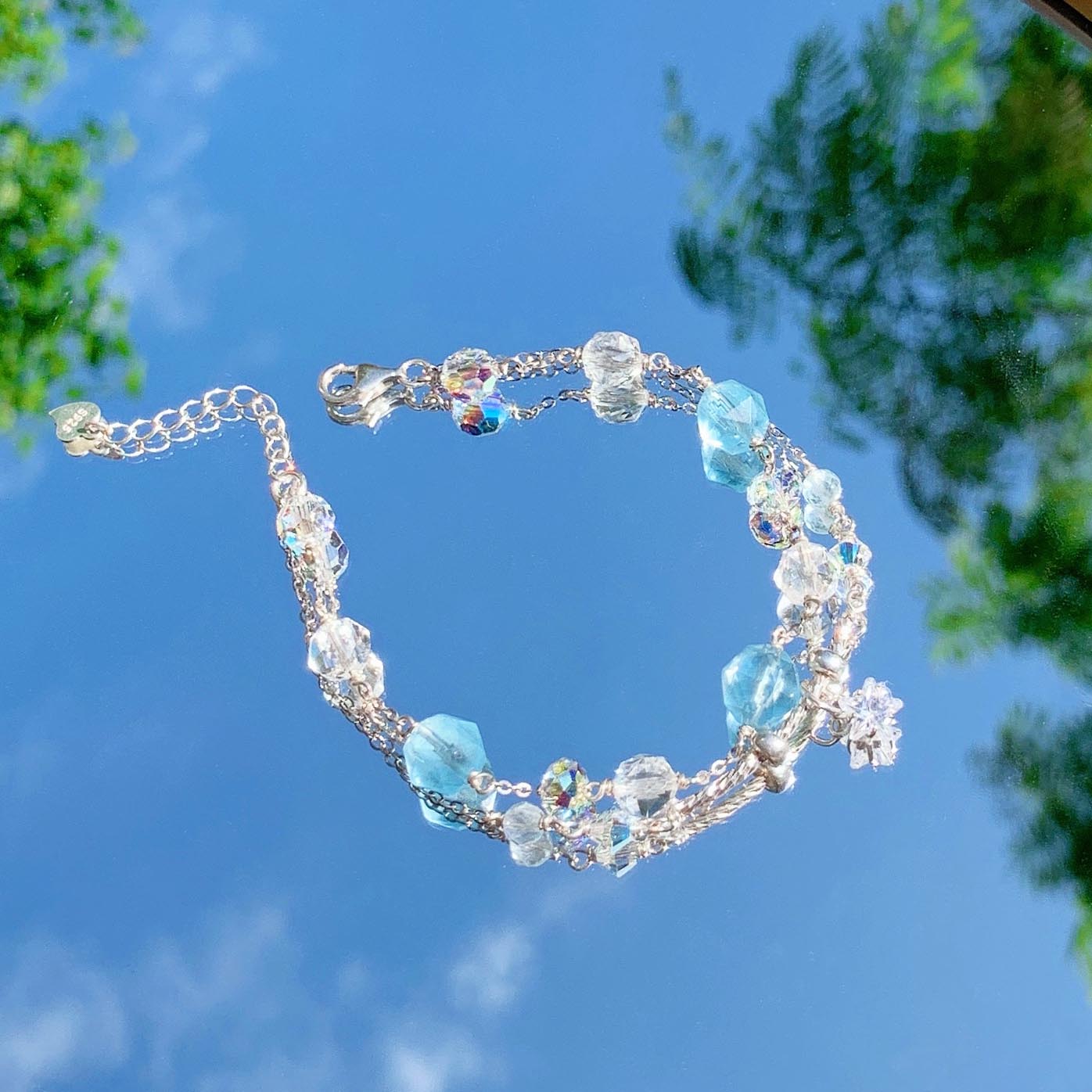 Aquamarine white crystal S925 sterling silver bracelet