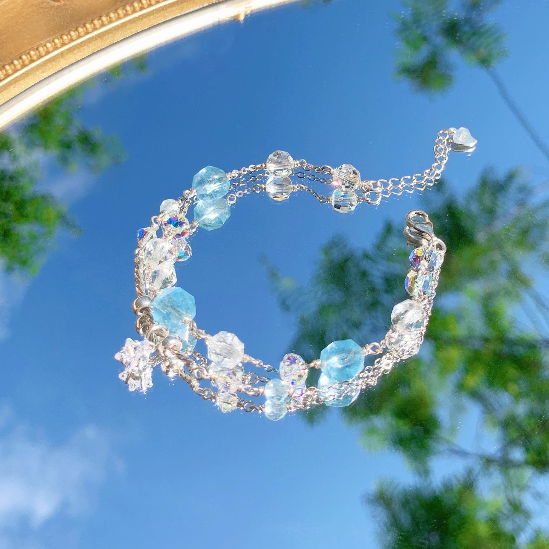 Aquamarine white crystal S925 sterling silver bracelet