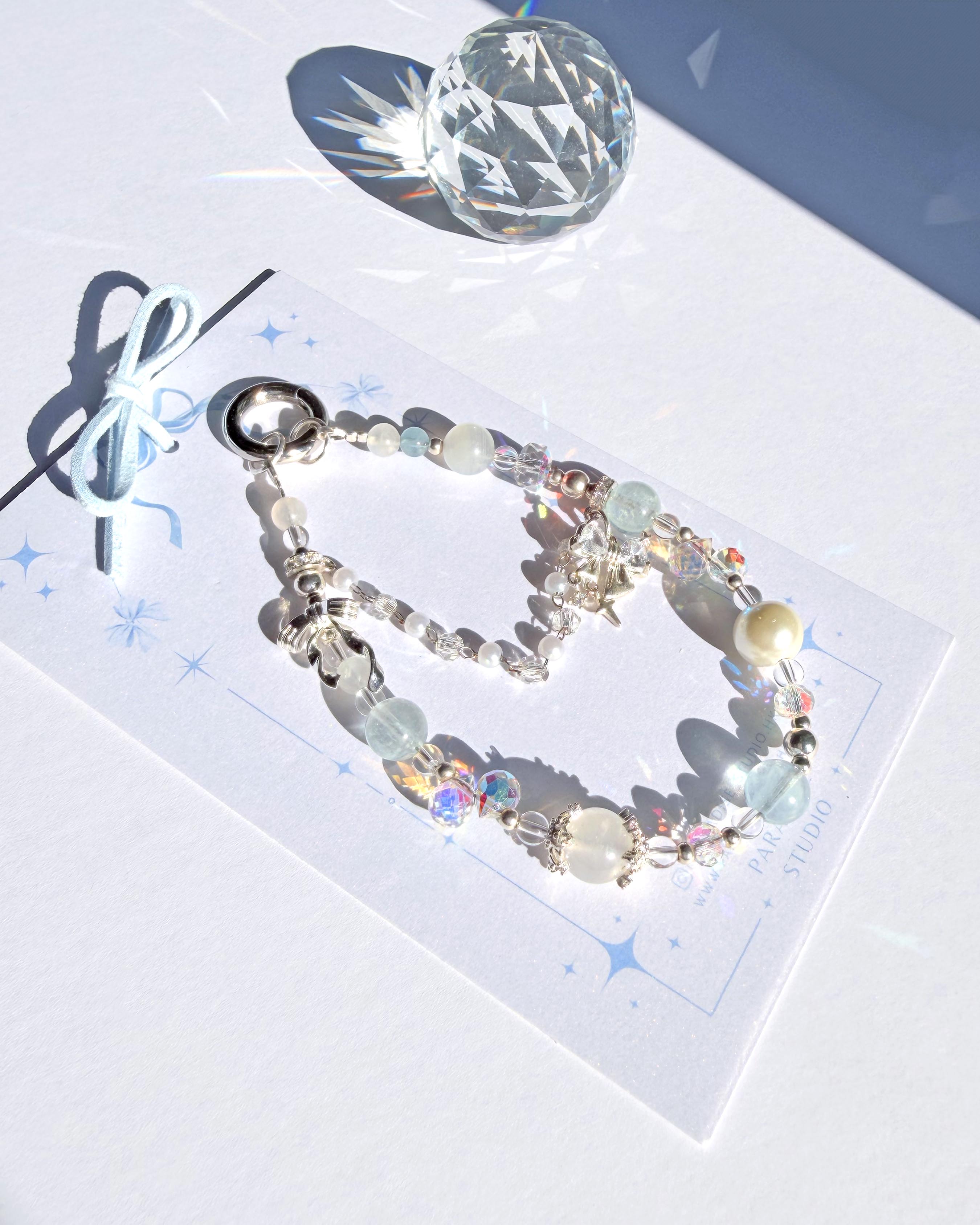 海藍寶月光石白水晶貝珠水晶手機掛繩