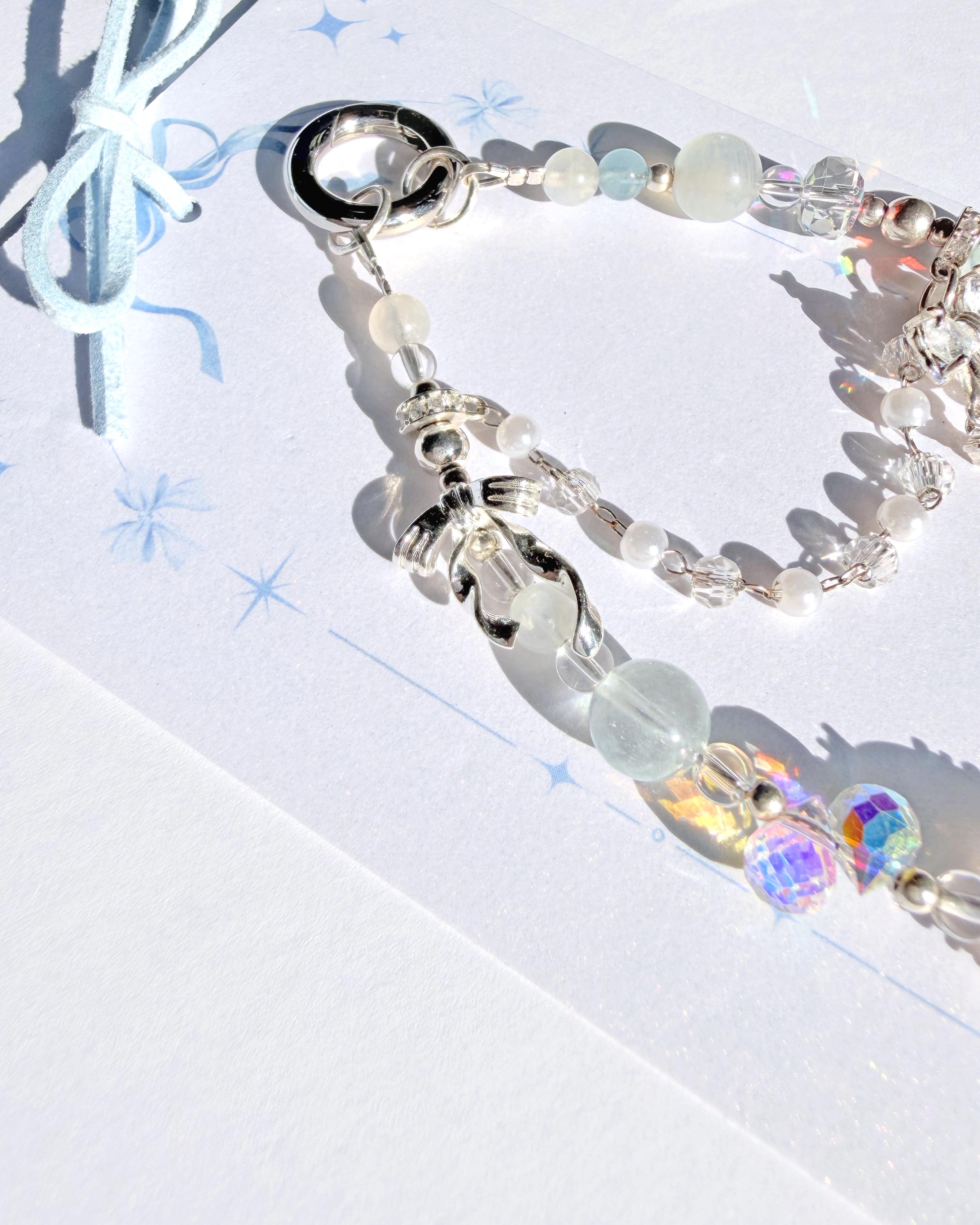 海藍寶月光石白水晶貝珠水晶手機掛繩